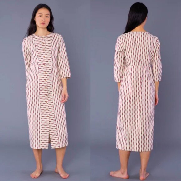Ilana Kohn Dresses & Skirts - Ilana Kohn Rose Midi Dress Dobby Dot Sz. 2 (S) Red and White Geometric Print